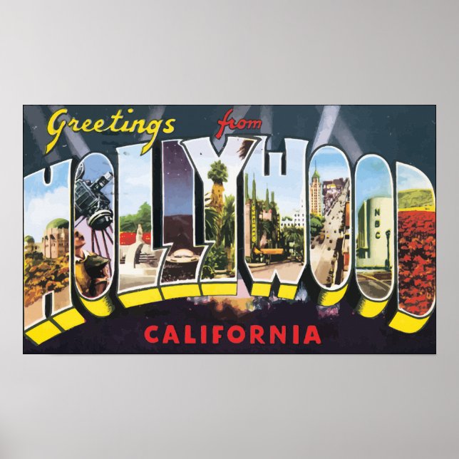 Póster Saludos desde Hollywood California, Vintage (Frente)