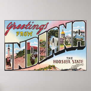 Póster Saludos desde Indiana El estado Hoosier, Vintage