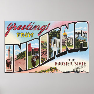 Póster Saludos desde Indiana El estado Hoosier, Vintage