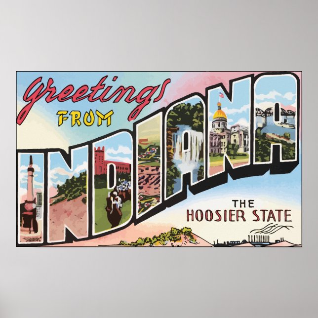 Póster Saludos desde Indiana El estado Hoosier, Vintage (Frente)