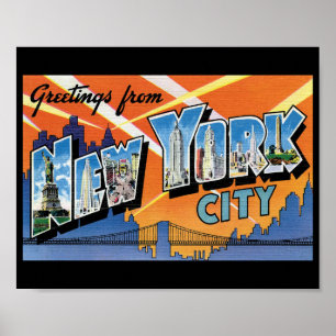 Póster Saludos desde la tarjeta postal New York CIty Retr