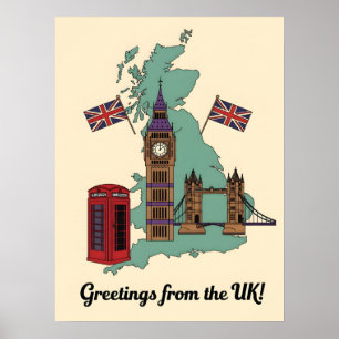 Póster Saludos desde los monumentos británicos de viaje d