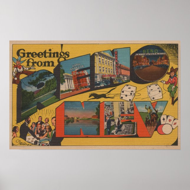 Póster Saludos desde Reno, NevadaReno, NV (Frente)