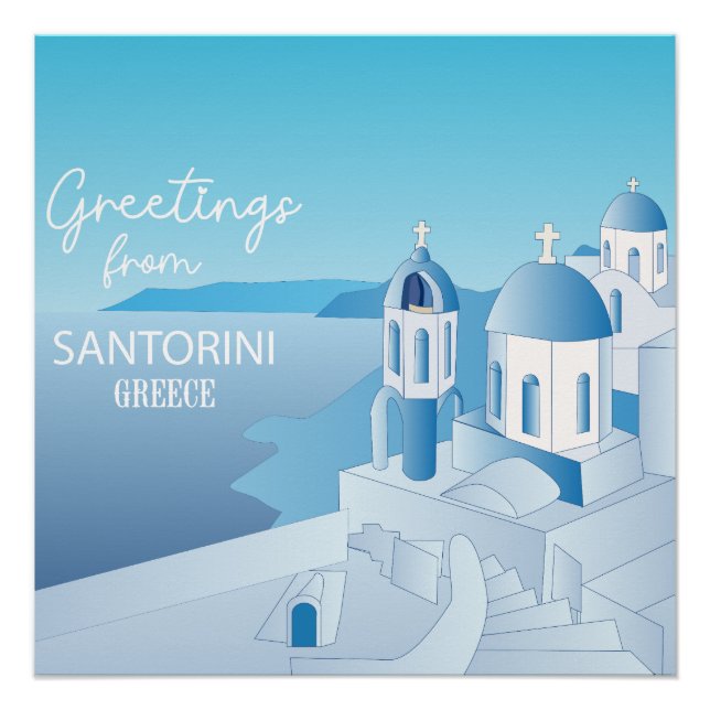 Póster Saludos desde Santorini Grecia (Anverso)