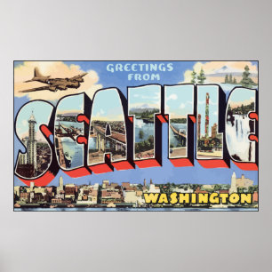 Póster Saludos desde Seattle Washington, Vintage