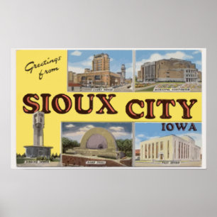 Póster Saludos Desde Sioux City Iowa, Vintage