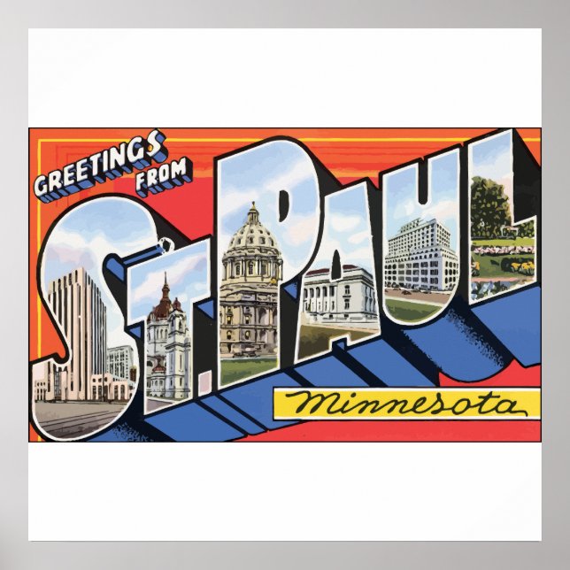 Póster Saludos Desde St. Paul Minnesota, Vintage (Frente)