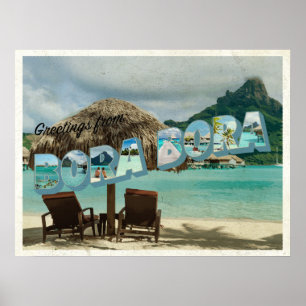 Póster Saludos desde tarjeta antigua de Bora Bora