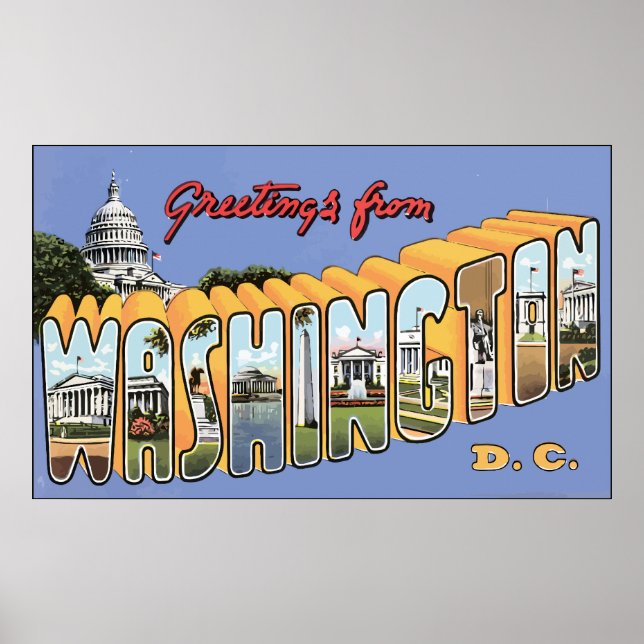 Póster Saludos desde Washington D.C., Vintage (Frente)