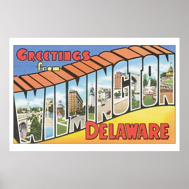 Póster Saludos desde Wilmington Delaware_Vintage Travel (Frente)