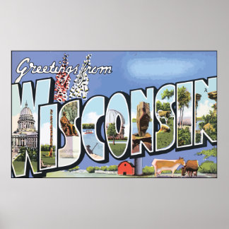 Póster Saludos desde Wisconsin, Vintage