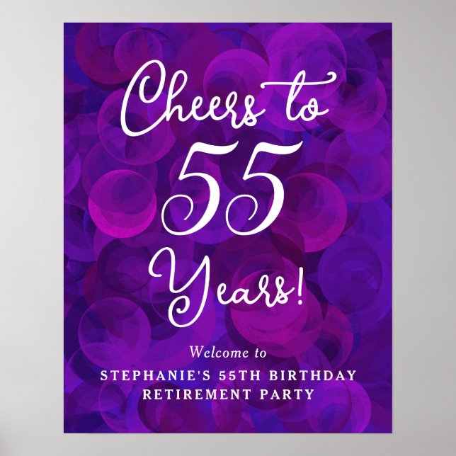 Póster Saludos morados a la jubilación de los 55 años (Frente)