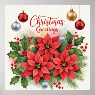 Póster Saludos navideños, festivos,