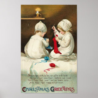 Póster Saludos navideños niños masticando Navidades Socks