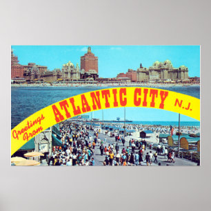 Póster Saludos vintage de Atlantic CIty New Jersey