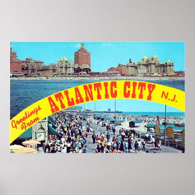 Póster Saludos vintage de Atlantic CIty New Jersey (Frente)