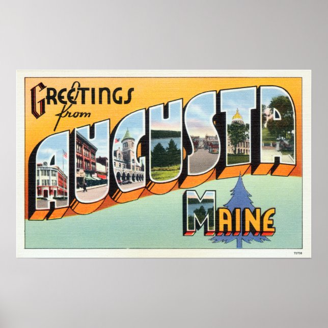 Póster Saludos Vintage de Augusta Maine Travel (Frente)