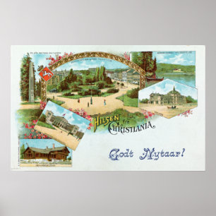 Póster Saludos vintage de Christiania Oslo Noruega