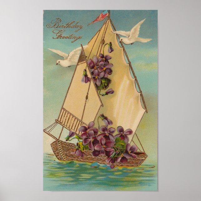 Póster Saludos vintage de cumpleaños (Frente)