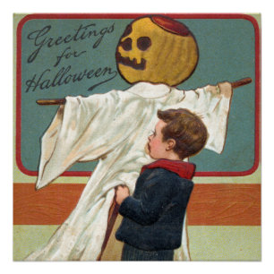 Póster Saludos vintage de Halloween de principios del sig