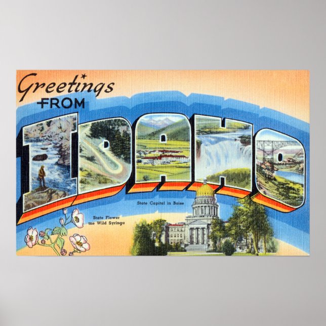 Póster Saludos Vintage De Idaho Travel (Frente)