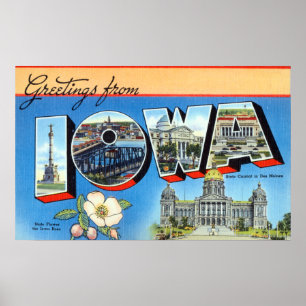 Póster Saludos Vintage De Iowa Travel