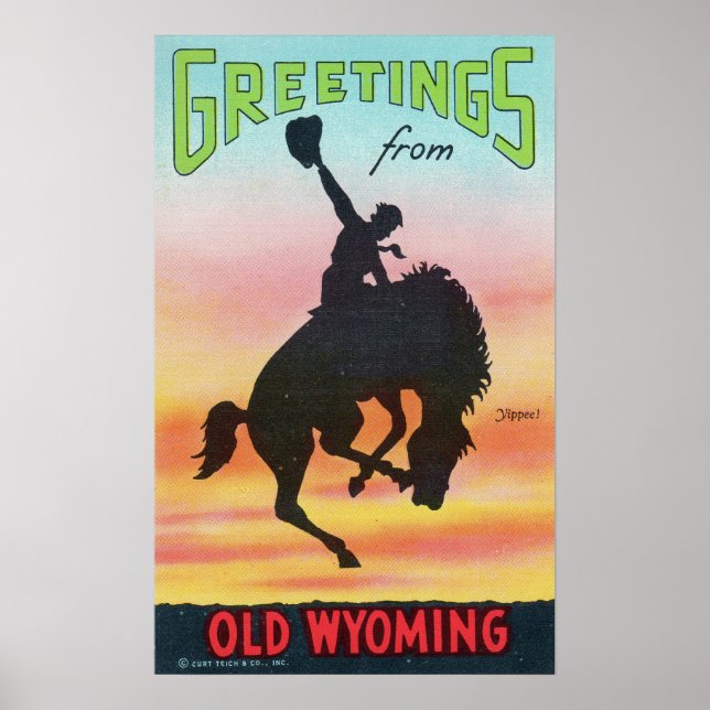 Póster Saludos vintage del viejo Cowboy de Wyoming (Frente)