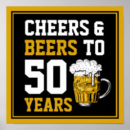 Póster Saludos y cervezas a 50 años 50 cumpleaños