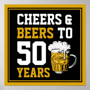Póster Saludos y cervezas a 50 años 50 cumpleaños
