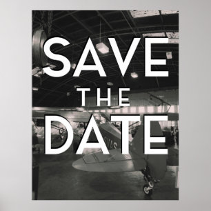 Póster Salva la Fecha Hangar de Aeronaves Vintage