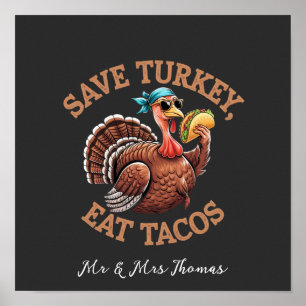 Póster ¡Salva un pavo, come tacos! Un divertido Día de Ac