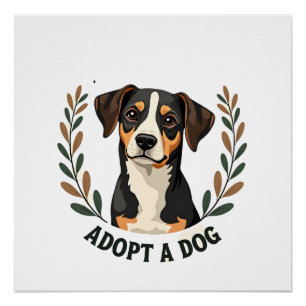 Póster Salva una vida Adopta un perro Ilustración de resc
