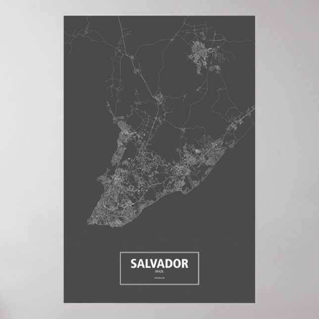 Póster Salvador, Brasil (blanco sobre negro) (Frente)