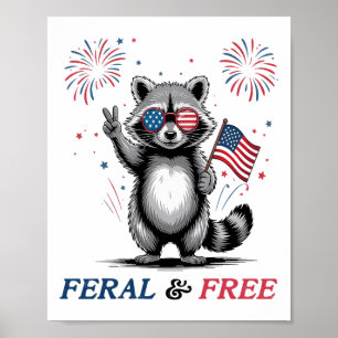 Póster Salvaje y divertido mapache libre Usa Feral But Fr
