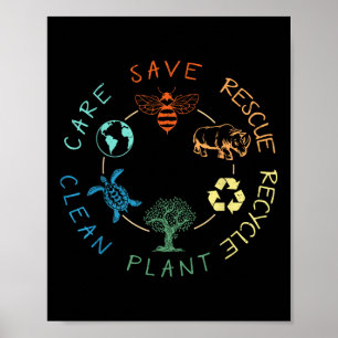 Póster Salvar a las abejas rescatar a los animales recicl