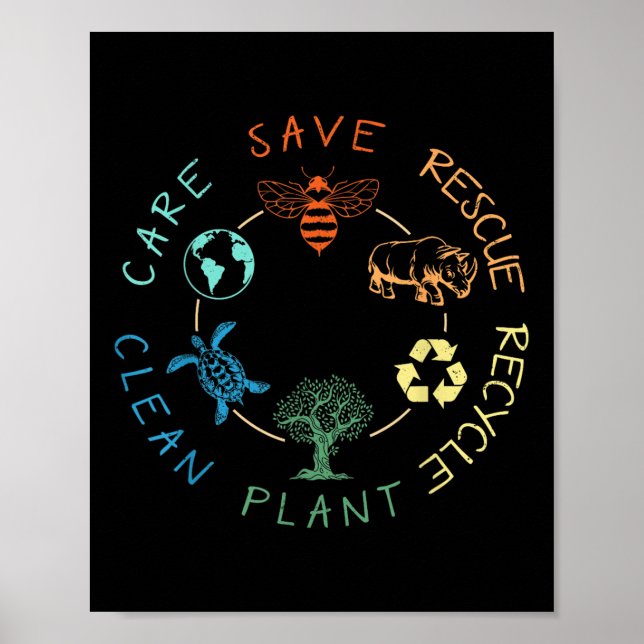 Póster Salvar a las abejas rescatar a los animales recicl (Frente)