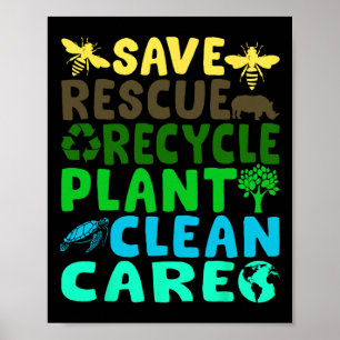 Póster Salvar a las abejas rescatar a los animales recicl