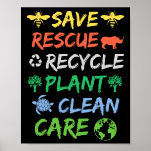 Póster Salvar a las abejas rescatar a los animales recicl