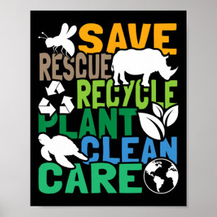 Póster Salvar a las abejas rescatar animales reciclar plá