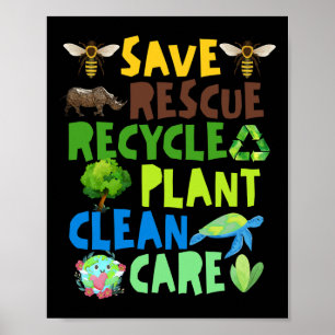 Póster Salvar a las abejas Rescate Animales Reciclar Plas