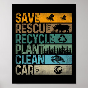 Póster Salvar a las abejas Rescate Animales Reciclar Plás