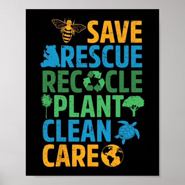 Póster Salvar a las abejas Rescate Animales Reciclar Plas (Frente)