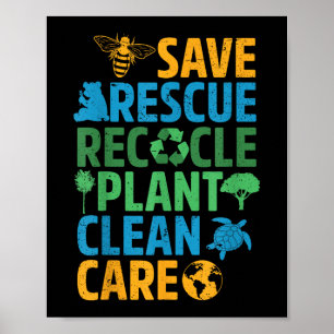 Póster Salvar a las abejas Rescate Animales Reciclar Plas