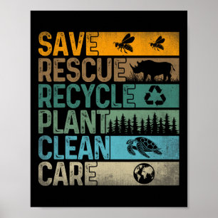 Póster Salvar a las abejas Rescate Animales Reciclar Plás
