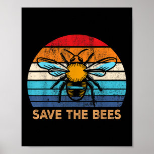 Póster Salvar a las abejas Retro Vintage Cambio Climático