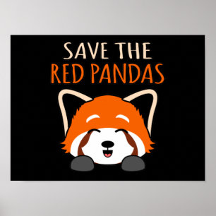 Póster Salvar A Los Pandas Rojos Cute Mascota Animal Pand