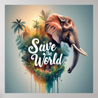 Póster Salvar al mundo, especies animales en peligro de e