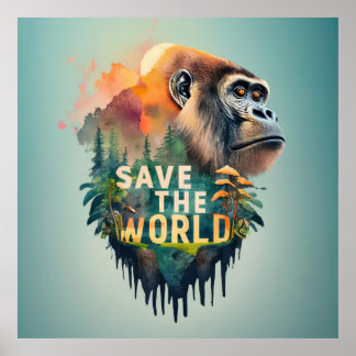 Póster Salvar al mundo, especies animales en peligro de e