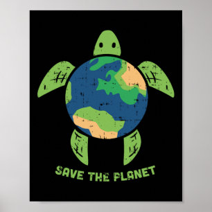 Póster Salvar el Día de la Tierra Planeta Tierra Tortuga 