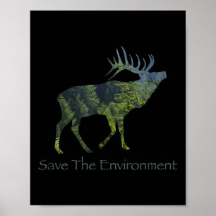 Póster Salvar el medio ambiente de la silueta de ciervos